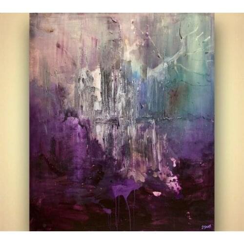 Hand Painted Purple Blue Color Art knife Abstract Oil Painting Canvas Wall Living Room Home