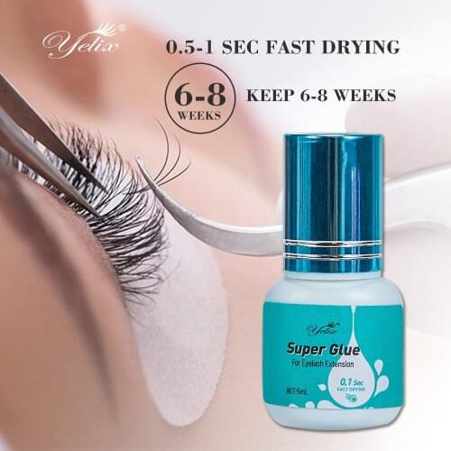 Yelix 5ml 0.5s Fast Drying Eyelash Extension Glue 6-8 Weeks Black Lashes Super Glue Wholesale Lash Adhesive Fake Eyelashes