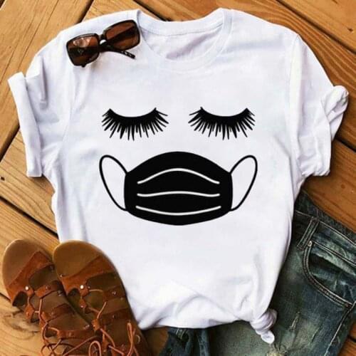 Women Summer Eyelash Mask Print Lady Casual T-shirt Tops Harajuku Streetwear Short Sleeve O-Neck Tops Tees Camisetas Mujer