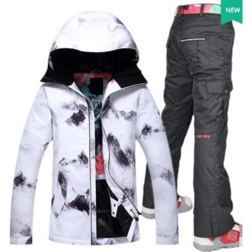 Womens Ski Race Suit Female White Insulated Snowboarding Riding Jacket With Black Waterproof Pants Lightweight Skating SnowSuit