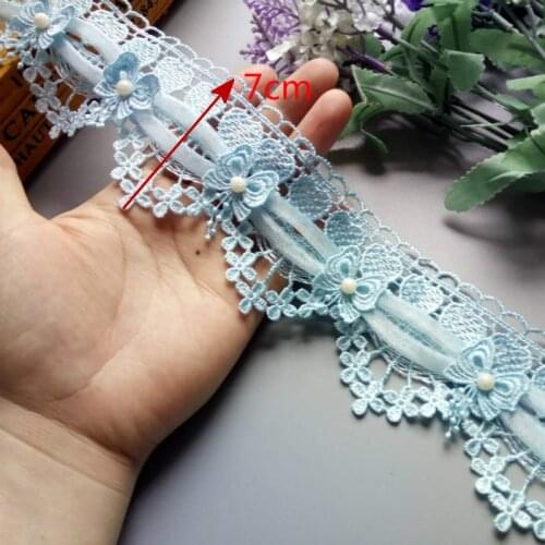 1 Yard Blue Lace Trim Fabric Bowknot Pearl Embroidered Lace Ribbon Handmade DIY Sewing Supplies Craft For Clothes Decoration