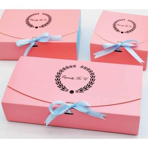 10pcs Gift Box Packaging Paper Box With Ribbon Pink Wedding Gift Boxes Package Christmas Birthday Party Decorations cake box