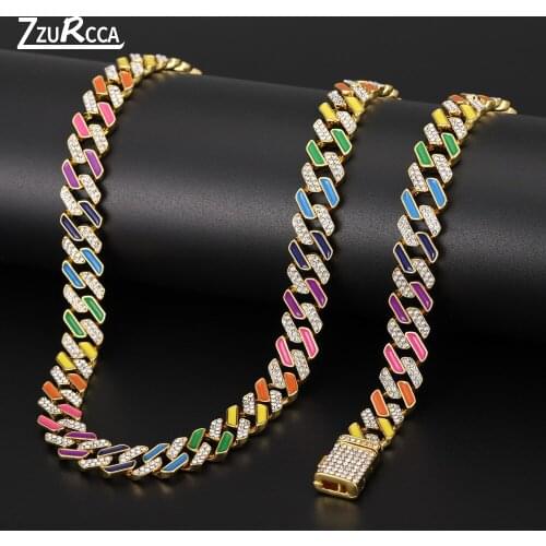 12mm Men Hip Hop Chain Necklace Iced Out Cuban Chains Link Bling Necklace Full Pave Rhinstones CZ Miami Necklaces For Men Women