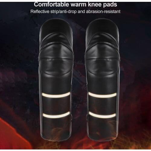 2 Pcs Winter Warm Knee Pad PU Adjustable Windproof And Rainproof Protective Gear With Reflective Strip For Motorcycle Riding