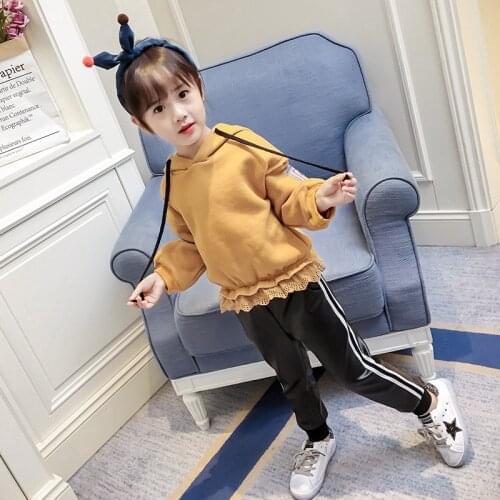 2017 BABy girl lace hoodied sweatshirt black leather pants for winter girls kids sweaters long pant clothes