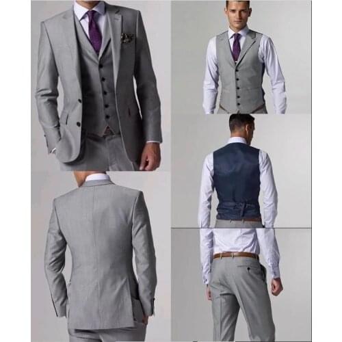 2021 Handsome Mens Formal Gray Suit Wedding Party Groom Dress 3 pieces Custom Groomsmen Tuexdos terno (Jacket+Vest+Pants)