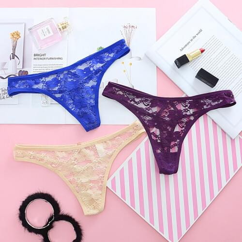 5pcs/lot women lace thong Panties hollow G-strigs female transparent floral sexy Underwear intimates girls bragas sexy 8005nP5