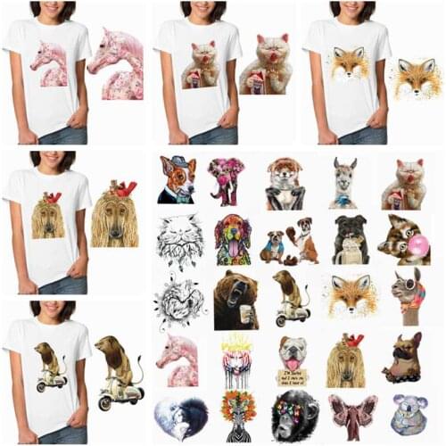 6pcs/set Alpaca Cat Dog Elephant Heat Transfer Stickers For Clothing DIY Washable T-shirt Clothes Iron On Patch New 2020