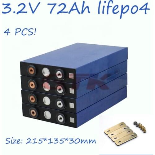 Brand New 4pcs 3.2V 72Ah LiFePO4 CALB Rechargeable Battery Cells for diy 12V 48V E-trick ,boat, Solar stored system,power bank
