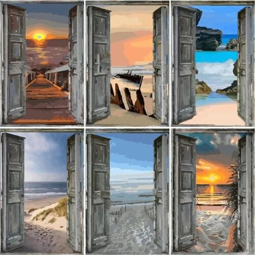 AZQSD Oil Painting By Numbers Seaside Picture For Living Room Home Decoration Unframe Paint By Numbers Landscape Abstract Art