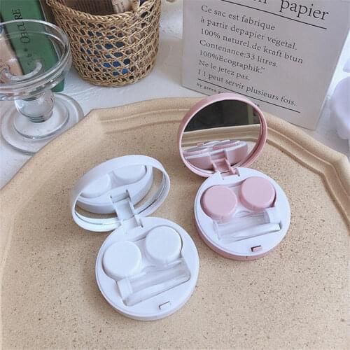 Free Ship Round Love Cherry Pattern Contact Lens Case Set Plastic with Solution bottle Tweezers Stick Connection Travel Portable