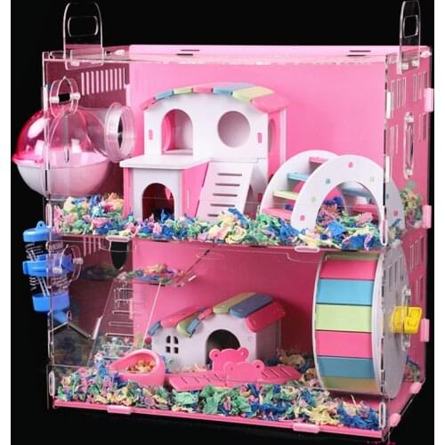 Large Size Hamster House Acrylic Small Pet Cage Transparent Oversized Villa Guinea Pig Basic Cage Toy Supplies Package Nest