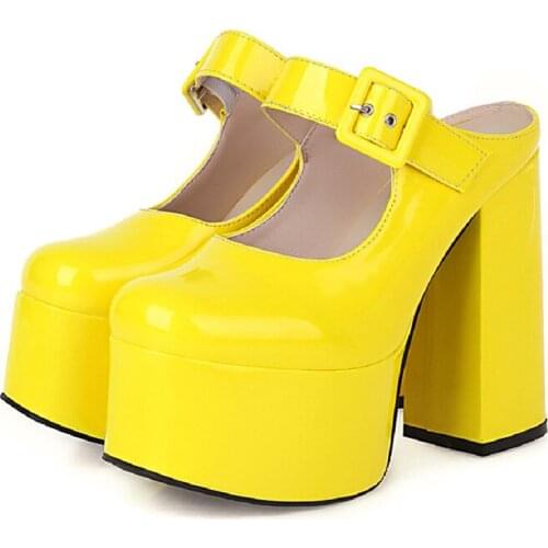Sexy Womens Sandals Platform 2021 Summer Shoes For Women Candy Yellow Green Party Fetish Shoes Ladies Block Heels Sandals Women