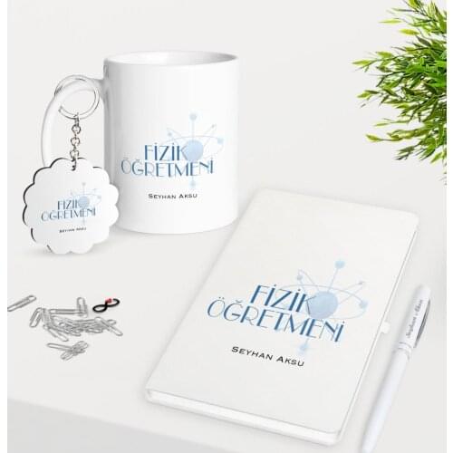 Personalized Physics Teacher Mug Keychain White Notebook Pen Gift Seti-1