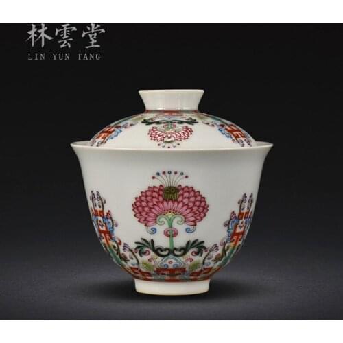 Lin Yuntangs hand-painted enamel covered bowl Jingdezhen handmade ceramic kungfu tea cup tea bowl