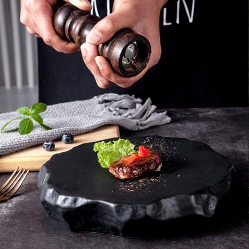 Ceramic Steak Tableware Matte Flat Tray Stone Plate Double-sided Sushi Tray Thick Soup Plate Creative Fruit Plate Spaghetti Bowl