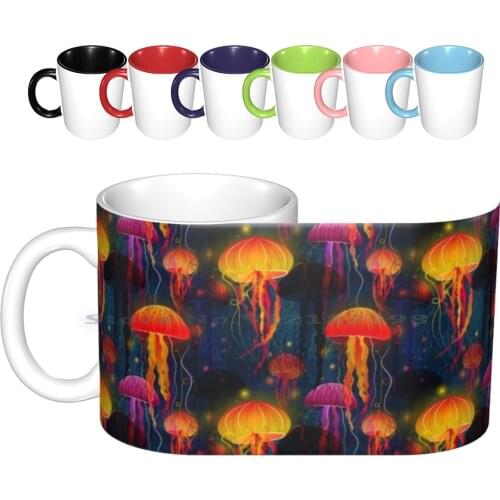 Jellyfish Dance Ceramic Mugs Coffee Cups Milk Tea Mug Jellyfish Water Underwater Dance Dancing Colorful Orange Yellow Blue