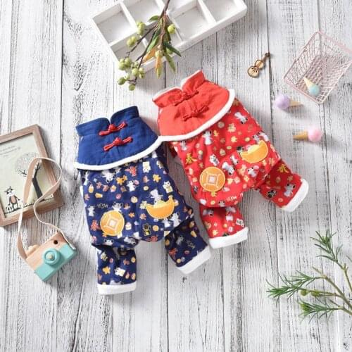 Chinese New Year Dog Clothing Jumpsuit Winter Dog Clothes Pet Tang Suit Warm Dog Jacket Coat Pomeranian Schnauzer Pet Outfits