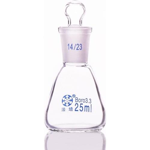 Conical flask with standard ground-in glass stopper,Capacity 25ml,joint 14/23,Erlenmeyer flask with standard ground mouth