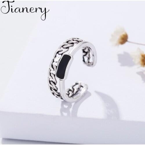 Personality Boho Black Chains Rings For Women Charm Wedding Jewelry Adjustable Antique Finger Ring Anillos 2021