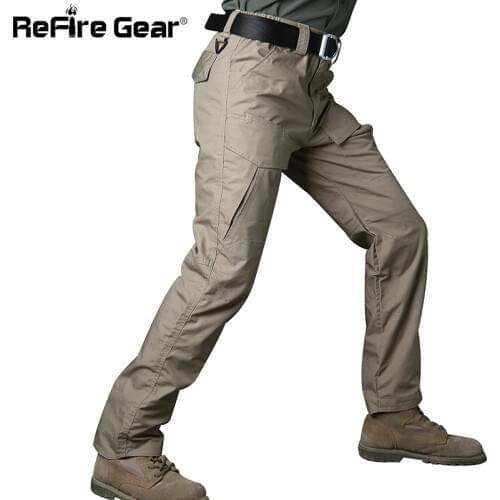 ReFire Gear Rip-Stop Cotton Waterproof Tactical Pants Men Camouflage Military Cargo Pants Man Multi Pockets Army Combat Trousers