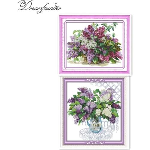 Beautiful flower Lilac,11CT Pattern canvas DMC color 18CT 14CT Cross Stitch kits,needlework embroidery DIY Crafts Home Decor