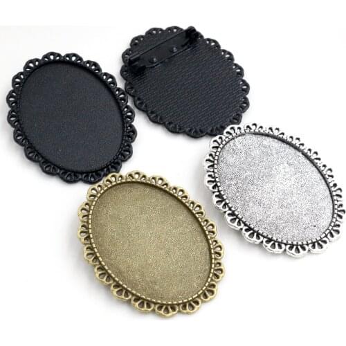 New Fashion 5pcs 30x40mm Inner Size Antique Silver Plated Bronze and Black Pin Brooch Baroque Style Base Setting Pendant Tray