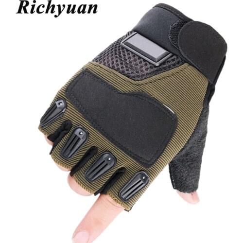 New Sport Motorcycle Gloves Hiking Hard Knuckle Fingerless Military Army Paintball Airsoft Bicycle Combat PU Tactical Glove Men