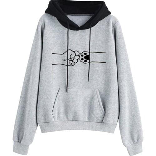 Autumn Casual Loose Long Sleeve Sweatshirt Female Girls Cute Cartoon Print Hooded Pullover Thicken Warm Crew Neck Sweater Tops
