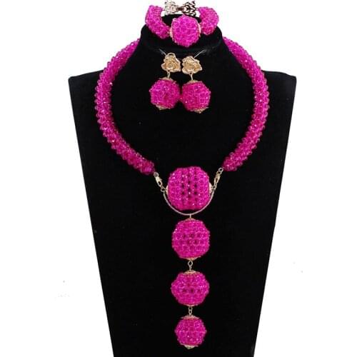 Romantic Pink Jewelry Sets for Women African Beads for Wedding Indian Crystal Bridal Pendant Necklace Set Christmas Gift WE133