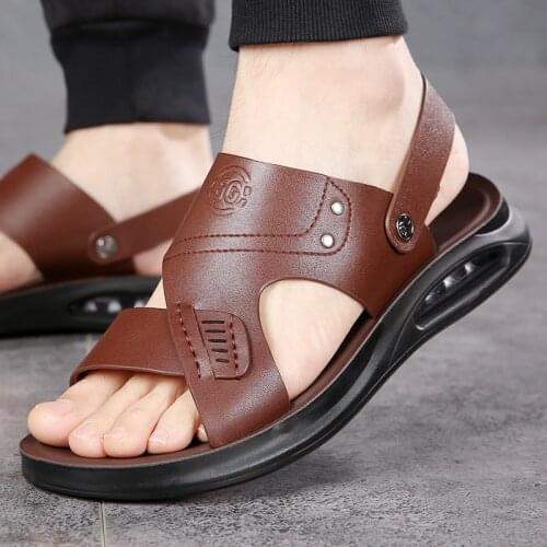 Men Sandals Two Wear Way Genuine Leather Air Cushion Men Summer Shoes New Casual Comfortable Barefoot Sandals For Man