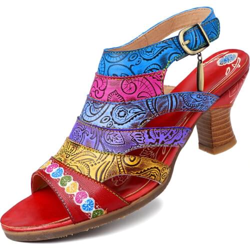 Genuine Leather Sandals Super Comfy Sequined Pattern Floral Veins Hook Loop Elegant Sandals Summer Shoes Women 2019