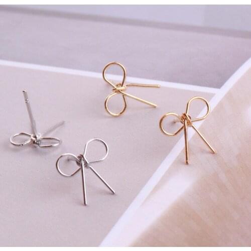 2017 new design 50pcs/lot 11mm Copper alloy bowknots/bow decoration Earring accessories handmade diy jewelry stud earrings