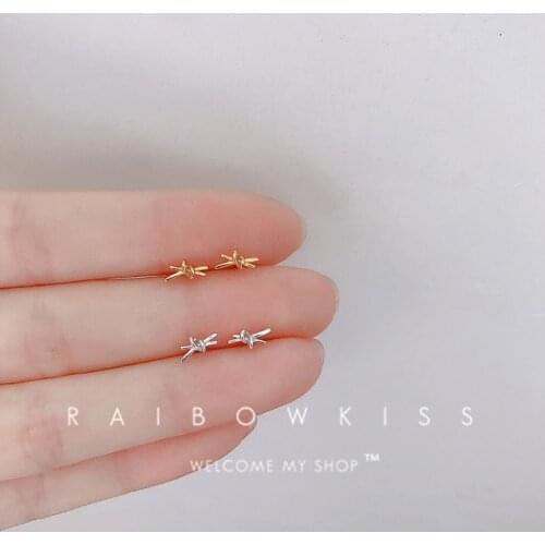 Bowknot Stud Earrings For Women Japanese Korean Simple Fashion Design Knotted Ear Ring Super Fairy Girl Small Jewelry Wholesale