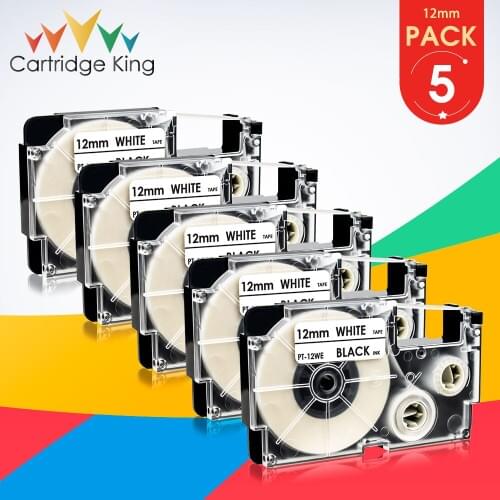 5PCS XR-12WE for Casio Label Tape 12mm*8m Black on White Replace Ribbon for Casio KL-60L KL-100 KL-200 KL-100e Printer Ribbon