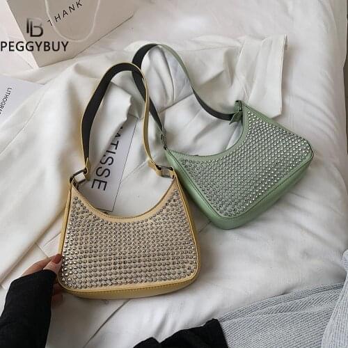 Rivet Single Shoulder Bag for Women Daily Underarm Bag Solid Color Ladies Travel Small Hobos Handbags Mini Purse