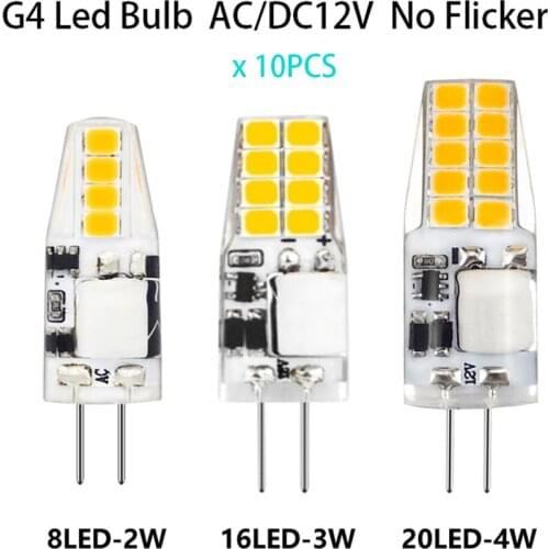 10pcs G4 LED Bulb 2/3/4W No Flicker Mini Silicone Light 12V SMD2835 Corn Lamp Spotlight Chandelier Lighting Replace Halogen Lamp