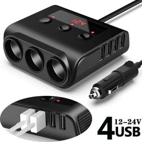 3 Way 12V 24V Multi Socket Car Cigarette Lighter Splitter USB Charger Adapter Mobile Phone Charger Fast Charging Universal