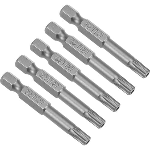 Uxcell 5Pcs 1/4" Hex Shank 50mm Length Magnetic Torx Security Head T27 Screwdriver Bits S2 Alloy Steel