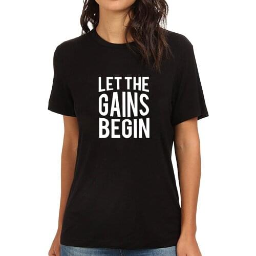 Lyprerazy Womens Let The Gains Begin Fitness Letter Printed Casual T-shirt
