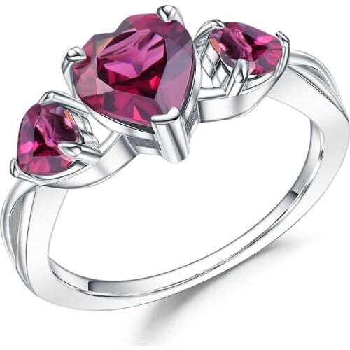 GEMS BALLET 2.06Ct Natural Rhodolite Garnet Heart Rings 100%925 Sterling Silver Gemstone Ring For Women Valentines Day Jewelry