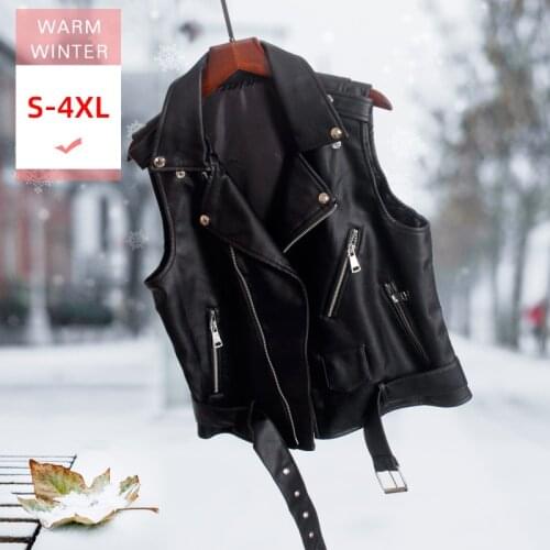 New Women Autumn Fashion Short Leather Vest Turn-Down Collar Female Slim Sleeveless Fur Coat Big Size Good Quanlity Waistcoat