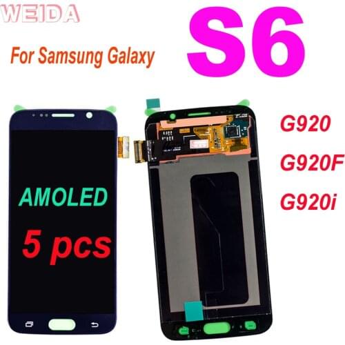 5pcs AMOLED LCD For Samsung Galaxy S6 G920 G920F G920i Lcd Display Touch Screen Digitizer Assembly with Framefor Samsung S6 LCD