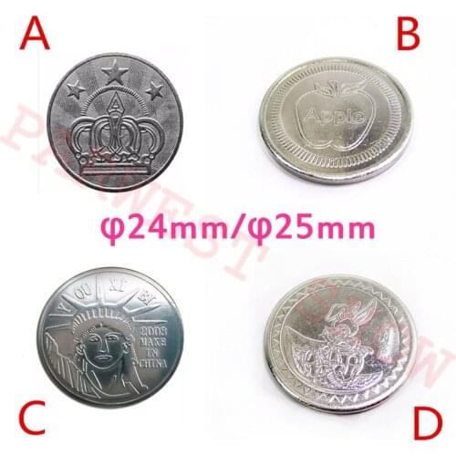 100pcs Arcade Game Tokens 24mm/25mm Stainless steel token for Statue of Liberty /Crown /Moon/Apple logo Casino game currency