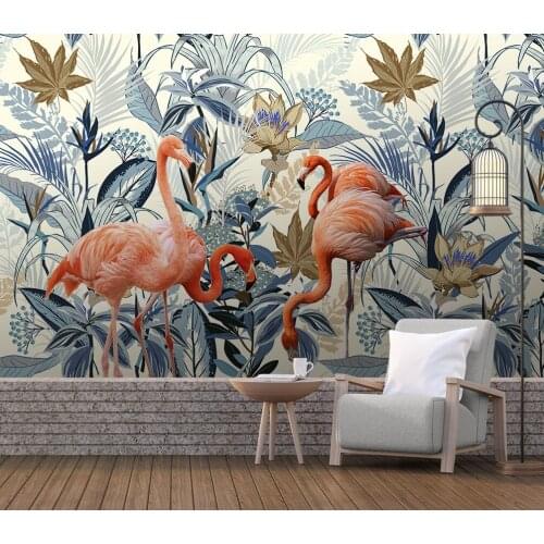 Custom background wallpaper tropical plants flamingo background wall painting bedroom decoration wallpaper mural 3d wallpaer