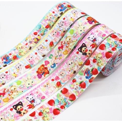 5 Yards 1'' 25MM Fruits/Animal Printed Grosgrain Ribbons For Hair Bows DIY Handmade Materials Y19121802