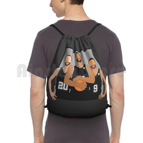 The Spurs' Big 3 Backpack Drawstring Bag Riding Climbing Gym Bag Sports Basketball Tim Duncan Dunking Dunkin Manu Ginobili