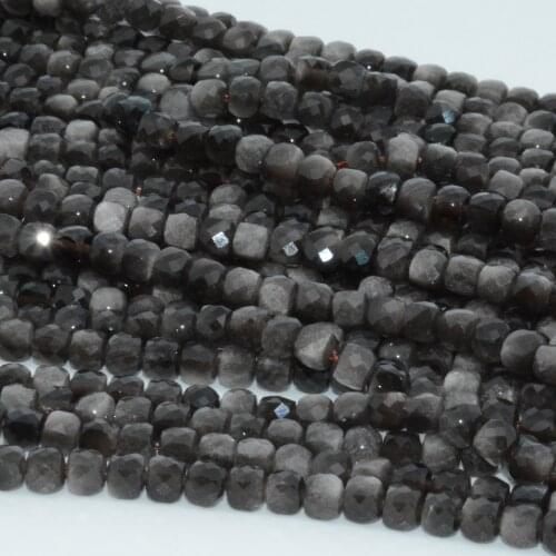 Natural Silver Obsidian Faceted Irregular Cube Beads 4.2mm~4.5mm