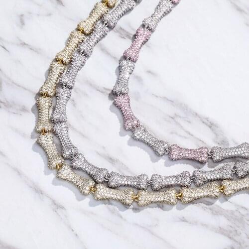 Hip Hop Full AAA CZ Stone Paved Bling Iced Out Bone Link Chain Chokers Necklaces for Men Women Unisex Rapper Jewelry