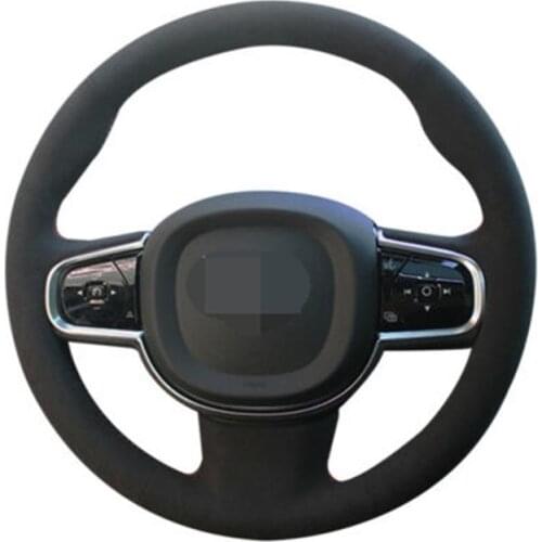 For Volvo S60 S90 V60 Black Suede Leather Steering Wheel Red Stitch Wrap Cover